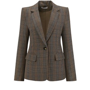 Hobemty Women Houndstooth Plaid Dressy Vintage Notched Collar Long Sleeve Semi Formal Suit Jacket - 1 of 4