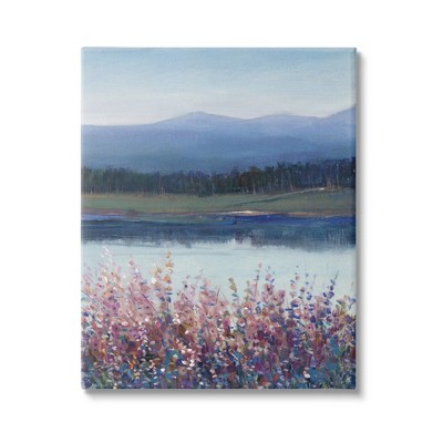 Stupell Industries Lilacs By Lake Mountain Landscape Gallery Wrapped Canvas Wall Art