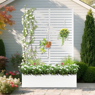TOAOTBNBO Outdoor Planter Box with Square-Hole Trellis, Metal Raised Garden Bed for Climbing Plants, Galvanized Garden Box with Drainage Holes