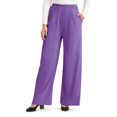 Collections Etc Wide Leg Elasticized Waist Knit Pants with Side Pockets