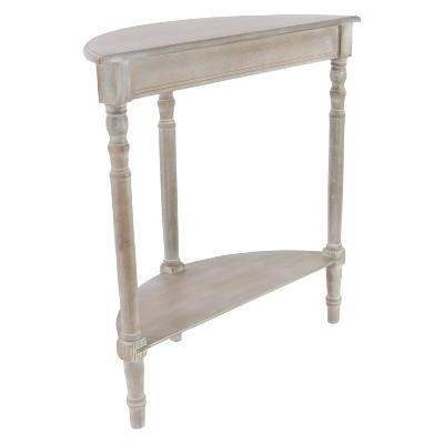 Charming Light Brown Demilune Console Table with Storage Shelf