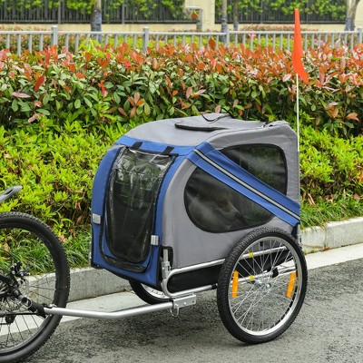 Blue and Gray Mesh Screen Pet Bike Trailer with Large Wheels