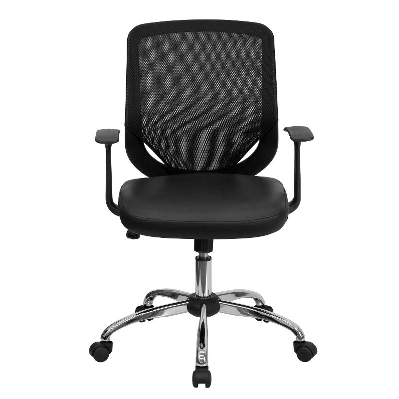 Flash Furniture Mid-Back Mesh Tapered Back Swivel Task Office Chair with LeatherSoft Seat, Chrome Base and T-Arms, 4 of 6