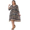 Agnes Orinda Women's Plus Size Boho V Neck 3/4 Sleeve Floral Casual Beach Mini A Line Dress - 3 of 4