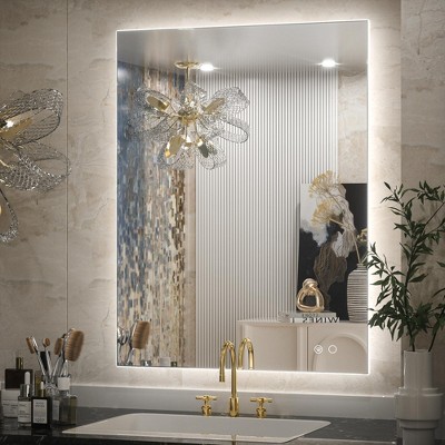 Keonjinn Smart LED Bathroom Vanity Wall Mirror, 3 Color Temperatures Dimmable, Frontlit & Backlit, Dimmable, Acrylic Edge, Anti Fog, Radar Sensor
