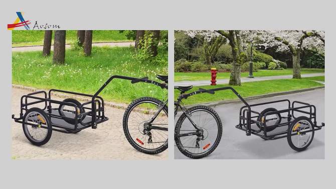 Aosom Foldable Bike Cargo Trailer Cart with Hitch, 88 lbs. Capacity, 16' Wheels, Black, 2 of 10, play video