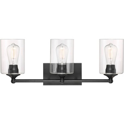 Bellings 30" Black Metal 3-Light Wall Sconce with Clear Glass Cylinders
