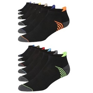 JAMES FIALLO Men's 12-Pairs Performance Low Cut Vibrant Stripes Fusion on Black Athletic Sport Socks - 1 of 4