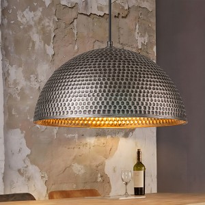 Rennnsan Grainor 15"-23" W 1 -Light Gold Foiled Dimmable Oversized Industrial Dome Pendant in Black - 1 of 4