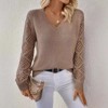 Womens Sweater Tops V Neck Hollow Long Sleeve Knit Pullover Top - 3 of 4