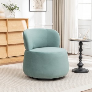 SEYNAR Contempoary Velvet 360 Degree Swivel Round Accent Chair with Metal Base - 1 of 4