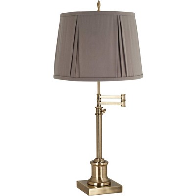 360 Lighting Westbury 36" Tall Skinny Large Traditional End Table Lamp Swing Arm Gold Antique Brass Finish Single Khaki Gray Shade Living Room Bedroom