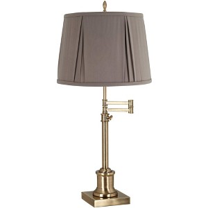 360 Lighting Westbury 36" Tall Skinny Large Traditional End Table Lamp Swing Arm Gold Antique Brass Finish Single Khaki Gray Shade Living Room Bedroom - 1 of 4