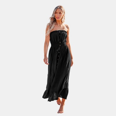 Women's Micro-Ruffle Smocked Waist Maxi Tube Dress - Cupshe