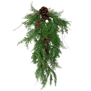 Northlight Pine Cone and Cedar Artificial Christmas Teardrop Swag - 26" - Unlit - 1 of 4