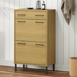vidaXL Shoe Rack with Metal Legs Brown Solid Wood Pine OSLO - 1 of 4