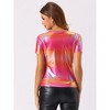 INSPIRE CHIC Women's V Neck Short Sleeve Party Clubwear Shiny Metallic Blouses - 3 of 4