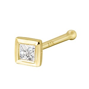 Jewelry Avalanche Bezel Set Princess Cut Moissanite Nose Bone Nose Stud, Solid 14K Gold, 22G - 1 of 4