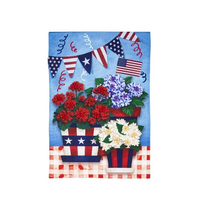 Evergreen Patriotic Flower Pot Garden Linen Flag 12.5 x 18 Inches Indoor Outdoor Decor