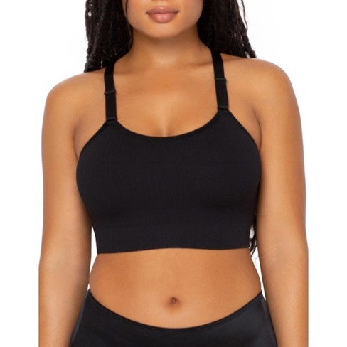 Curvy Couture Women's Smooth Seamless Comfort Longline Wireless Bra Black  Hue M