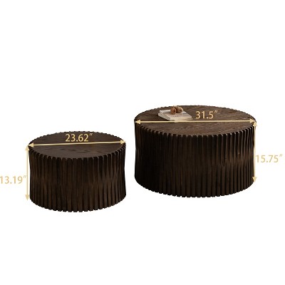 NicBex Set of 2 Nesting Cylinder Coffee Tables Vertical Textured Embossed Design for Living Room, Office, Dining