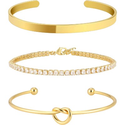 Reoxvo 14K Gold Plated Bangle Cuff Bracelets for Women Non Tarnish Gold Bracelet Stack Jewelry Set for Women Trendy