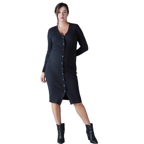 Ingrid & Isabel Maternity Ribbed Button Front Sweater Dress Black Size XS