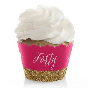 Big Dot of Happiness Chic 40th Birthday - Pink and Gold - Birthday Party Decorations - Party Cupcake Wrappers - Set of 12 - 1 of 4