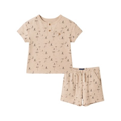 Andy & Evan  Toddler Washed Sailboat Henley and Shorts Set