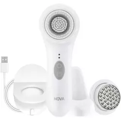 Spa Sciences Sonic Facial Cleansing Brush with Antimicrobial Brush Bristles, Skincare Infusion Treatment Head - USB Rechargeable - White
