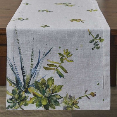 Split P Succulents Printed Table Runner - 72'' L - White