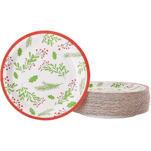 Juvale 80-Pack Holly Berries Christmas Paper Plates, 9 Inches Decorative Paper Plates, Christmas Decorations - 1 of 4