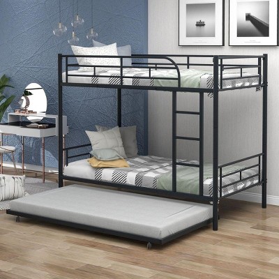 Streamdale Twin-Over-Twin Metal Bunk Bed With Trundle, Can Be Divided Into Two Beds, No Box Spring Needed, Black