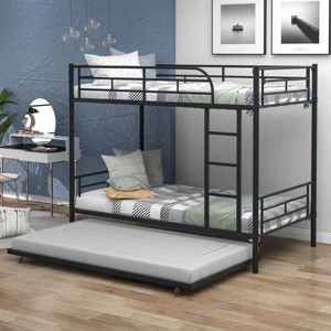 Streamdale Twin-Over-Twin Metal Bunk Bed With Trundle, Can Be Divided Into Two Beds, No Box Spring Needed, Black - 1 of 4