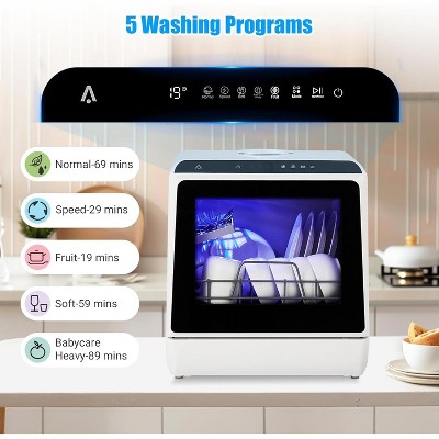 Countertop Dishwasher, Portable 5L Built-in Water Tank, 6 Programs, 360° Dual Spray, High-Temp & Air-Dry Function, Tabletop Dishwasher.