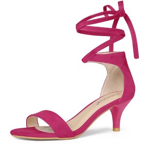 Allegra K Women's Kitten Heel Open Top Lace-Up Sandals - 1 of 4