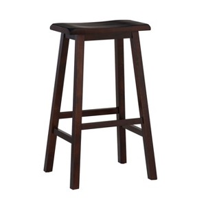 30" Saddle Backless Sloping Seat Barstool Wood Brown - Linon: Rubberwood, Footrest, Fixed Height - 1 of 4