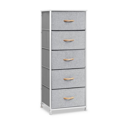 Pellebant Vertical Dresser for Bedroom Storage Tower 5-Drawer Steel Frame Wood Top Easy Pull Non-woven Fabrics Drawer