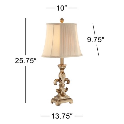Louis Traditional Antique Gold Fleur-de-Lis Table Lamps with Beige Fabric Shades