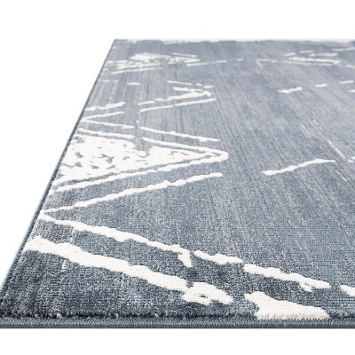 Navy Blue and Ivory Square Synthetic Area Rug