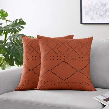 Sweet Jojo Designs Decorative Accent Throw Pillow Case Covers 18in. Each Boho Geometric Orange and Black 2pc