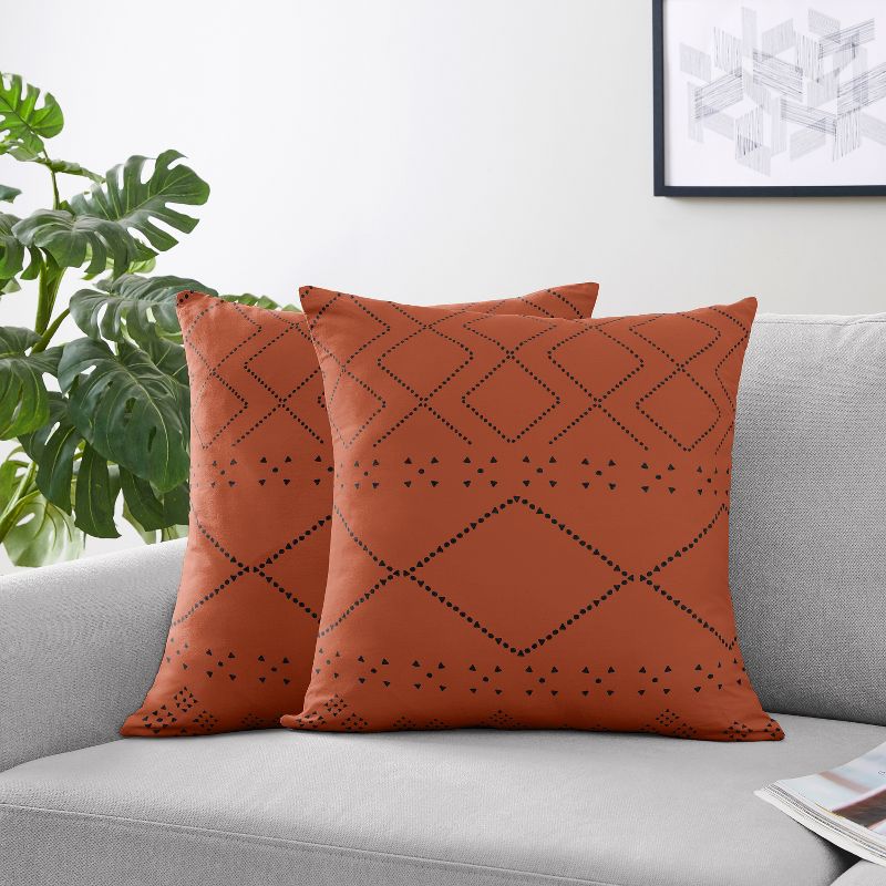 Sweet Jojo Designs Decorative Accent Throw Pillow Case Covers 18in. Each Boho Geometric Orange and Black 2pc, 1 of 6