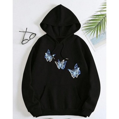 TIME HOLLOW Casual Hoodie With Butterfly Print