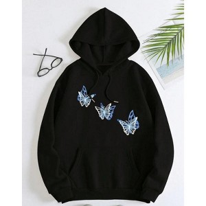TIME HOLLOW Casual Hoodie With Butterfly Print - 1 of 3