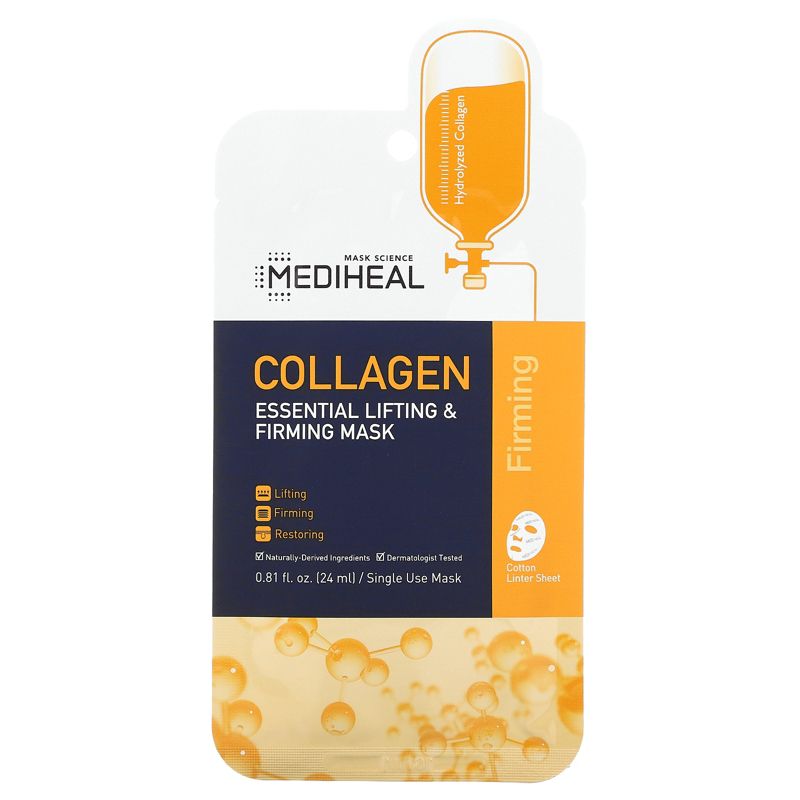 Mediheal K-Beauty Skincare, Collagen, Essential Lifting & Firming Beauty Mask, 5 Sheets, 0.81 fl oz (24 ml) Each, 1 of 4