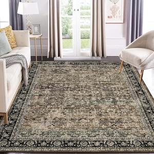 Rug Non Slip Non Shedding Rug Vintage Soft Low Pile Floor Cover Floral Distressed Indoor Carpet for Living Room Bedroom - 1 of 4