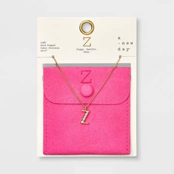 Gold Dipped Cubic Zirconia Initial Pendant Necklace - A New Day™ Gold