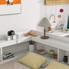 Full Size Daybed, Wooden Platform Bed Frame with L-shaped Bookshelf, Storage Drawers, White -ModernLuxe - 3 of 4