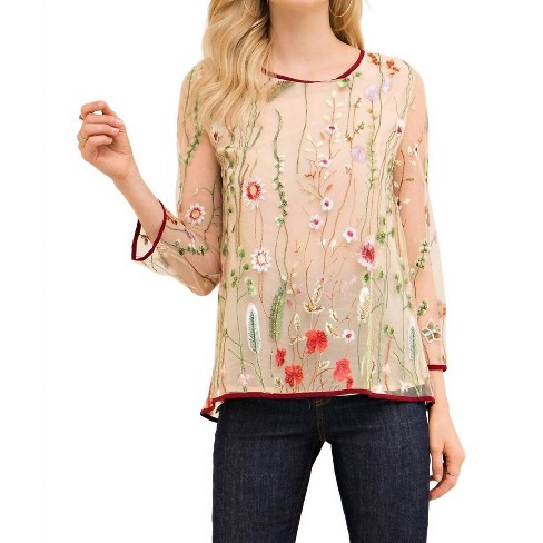 Women's Always in Bloom Floral Embroidered Top - entro - image 1 of 4