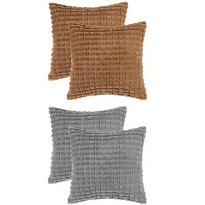 Unique Bargains Checkered Faux Fur Plush Fuzzy Soft Cozy Throw Pillow Covers 4 Pcs - 1 of 4